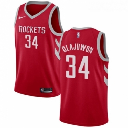 Youth Nike Houston Rockets 34 Hakeem Olajuwon Swingman Red Road NBA Jersey Icon Edition