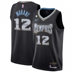 Men Memphis Grizzlies 12 Ja Morant Black 2022 23 City Edition With NO 6 Patch Stitched Basketball Jersey