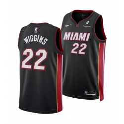 Men Miami Heat 22 Andrew Wiggins Black 2025 Icon Edition Swingman Stitched Basketball Jersey