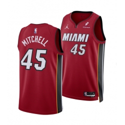 Men Miami Heat 45 Davion Mitchell Red 2025 Statement Edition Swingman Stitched Basketball Jersey