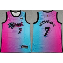 Men Miami Heat  7 Giannis Antetokounmpo Blue Pink City Edition Stitched Basketball Jersey