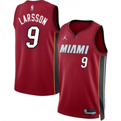 Men Miami Heat 9 Pelle Larsson Red 2024 Draft Statement Edition Stitched Basketball Jersey