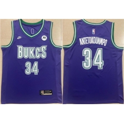 Men Milwaukee Bucks 34 Giannis Antetokounmpo 2022 23 Purple Classic Edition Swingman Stitched Basketball Jersey