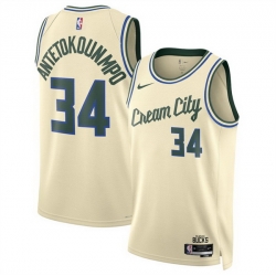 Men Milwaukee Bucks 34 Giannis Antetokounmpo Cream 2025 26 City Edition Stitched Basketball Jersey