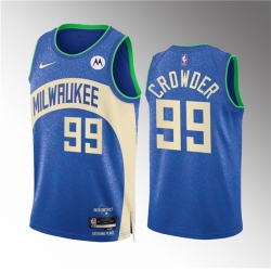 Men Milwaukee Bucks 99 Jae Crowder 2023 24 Blue City Edition Stitched Basketball Jersey