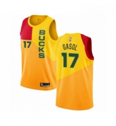 Youth Milwaukee Bucks 17 Pau Gasol Swingman Yellow Basketball Jersey City Edition 