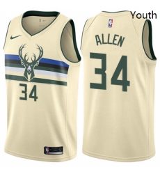 Youth Nike Milwaukee Bucks 34 Ray Allen Swingman Cream NBA Jersey City Edition