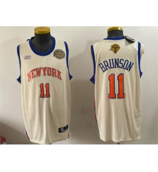 Men New Yok Knicks  11 Jalen Brunson Cream 2026 Finals Champions Patch Stitched Jersey