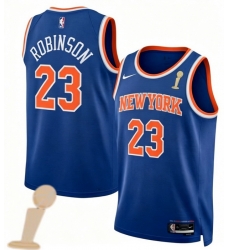 Men New Yok Knicks 23 Mitchell Robinson Blue 2026 Champions Patch Icon Edition Stitched Basketball Jersey