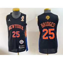Men New Yok Knicks  25 Mikal Bridges Black 2026 Finals Champions Patch Statement Edition Stitched Jersey