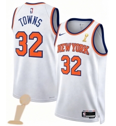 Men New Yok Knicks 32 Karl Anthony Towns White 2026 Champions Patch Icon Edition Stitched Basketball Jersey