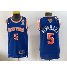 Men New Yok Knicks 5 Jose Alvarado Blue 2026 Finals Patch Finals Champions Patch Stitched Jersey Men New Yok Knicks 5 Jose Alvarado Blue 2026 Finals Patch Finals Champions Patch Stitched Jersey