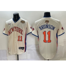 Men New York Knicks 11 Jalen Brunson Cream 2026 Finals Eastern Conference Champions Patch Stitched Baseball Jersey Men New York Knicks 11 Jalen Brunson Cream 2026 Finals Eastern Conference Champions Patch Stitched Baseball Jersey