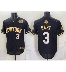 Men New York Knicks  3 Josh Hart Black Gold 2026 Finals   Eastern Conference Champions Patch Stitched Baseball Jersey