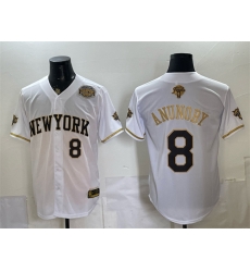 Men New York Knicks  8 OG Anunoby White Gold 2026 Finals   Eastern Conference Champions Patch Stitched Baseball Jersey