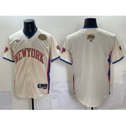 Men New York Knicks Blank Cream 2026 Finals   Eastern Conference Champions Patch Stitched Baseball Jersey