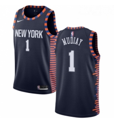 Mens Nike New York Knicks 1 Emmanuel Mudiay Swingman Navy Blue NBA Jersey 2018 19 City Edition 