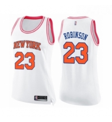 Womens New York Knicks 23 Mitchell Robinson Swingman White Pink Fashion Basketball Jersey 