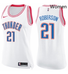 Womens Nike Oklahoma City Thunder 21 Andre Roberson Swingman WhitePink Fashion NBA Jersey 