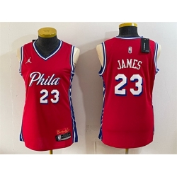 Women Philadelphia 76ers  LeBron James Red 2026 Statement Edition Stitched Basketball Jersey Run Small 