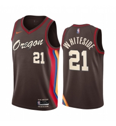 Men Nike Portland Blazers 21 Hassan Whiteside Chocolate NBA Swingman 2020 21 City Edition Jersey