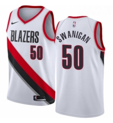 Mens Nike Portland Trail Blazers 50 Caleb Swanigan Authentic White Home NBA Jersey Association Edition 