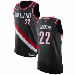 Youth Nike Portland Trail Blazers 22 Clyde Drexler Authentic Black Road NBA Jersey Icon Edition 