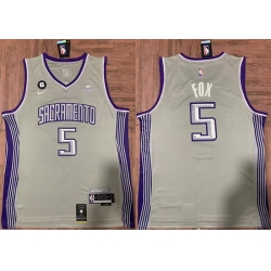 Men Sacramento Kings 5 De 27Aaron Fox Gray No 6 Patch Stitched Jersey