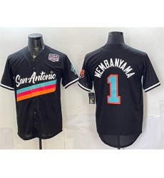 Men San Antonio Spurs 1 Victor Wembanyama Black USA 250 Patch City Edition Stitched Baseball Jersey Men San Antonio Spurs 1 Victor Wembanyama Black USA 250 Patch City Edition Stitched Baseball Jersey