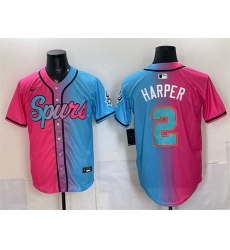 Men San Antonio Spurs 2 Dylan Harper Pink Blue Limited Stitched Baseball Jersey Men San Antonio Spurs 2 Dylan Harper Pink Blue Limited Stitched Baseball Jersey