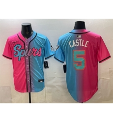 Men San Antonio Spurs 5 Stephon Castle Pink Blue Limited Stitched Baseball Jersey Men San Antonio Spurs 5 Stephon Castle Pink Blue Limited Stitched Baseball Jersey