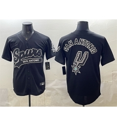 Men San Antonio Spurs Team Big Logo Black Stitched Baseball Jersey