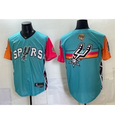 Men San Antonio Spurs Team Big Logo Teal 2026 Finals Patch Stitched Baseball Jersey Men San Antonio Spurs Team Big Logo Teal 2026 Finals Patch Stitched Baseball Jersey