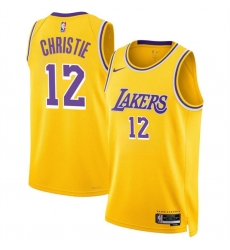 Men Los Angeles Lakers 12 Max Christie Yellow 2024 Icon Edition Stitched Basketball Jersey