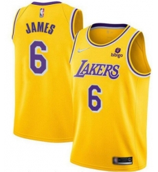 Men Los Angeles Lakers 6 LeBron James Bibigo Yellow Stitched Basketball Jersey