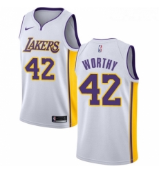 Youth Nike Los Angeles Lakers 42 James Worthy Swingman White NBA Jersey Association Edition