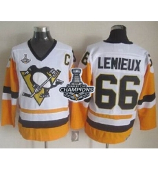 Penguins #66 Mario Lemieux White Black CCM Throwback 2017 Stanley Cup Finals Champions Stitched NHL Jersey