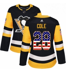 Womens Adidas Pittsburgh Penguins 28 Ian Cole Authentic Black USA Flag Fashion NHL Jersey 