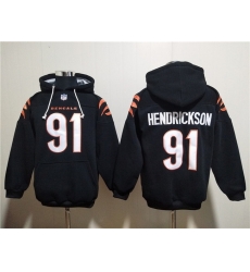 Men Cincinnati Bengals 91 Trey Hendrickson Black Pullover Hoodie