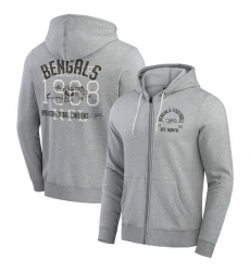 Men Cincinnati Bengals Heather Gray Vintage Stripe Full Zip Hoodie