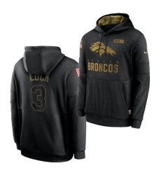 Men Denver Broncos 3 Drew Lock 2020 Salute To Service Black Sideline Performance Pullover Hoodie