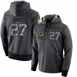 NFL Mens Nike Green Bay Packers 27 Josh Jones Stitched Black Anthracite Salute to Service Player Performance Hoodie