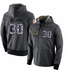 NFL Mens Nike Green Bay Packers 30 Jamaal Williams Stitched Black Anthracite Salute to Service Player Performance Hoodie