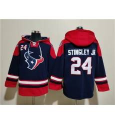 Men Houston Texans 24 Derek Stingley Jr  Navy Ageless Must Have Lace Up Pullover Hoodie