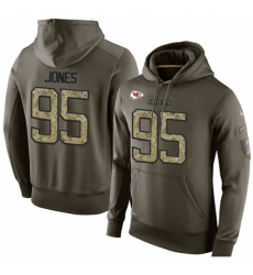 NFL Nike Kansas City Chiefs 95 Chris Jones Green Salute To Service Mens Pullover Hoodie