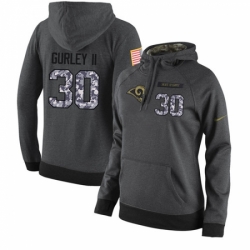 NFL Womens Nike Los Angeles Rams 30 Todd Gurley Stitched Black Anthracite Salute to Service Player Performance Hoodie