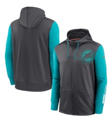 Men Miami Dolphins Charcoal Aqua Fan Gear Mascot Performance Full Zip Hoodie