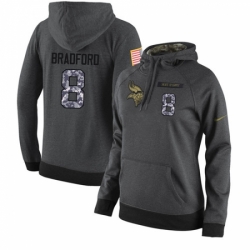 NFL Womens Nike Minnesota Vikings 8 Sam Bradford Stitched Black Anthracite Salute to Service Player Performance Hoodie