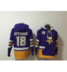 Men Minnesota Vikings 18 Justin Jefferson Purple Ageless Must Have Lace Up Pullover Hoodie