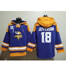 Men Minnesota Vikings 18 Justin Jefferson Purple Yellow Ageless Must Have Lace Up Pullover Hoodie